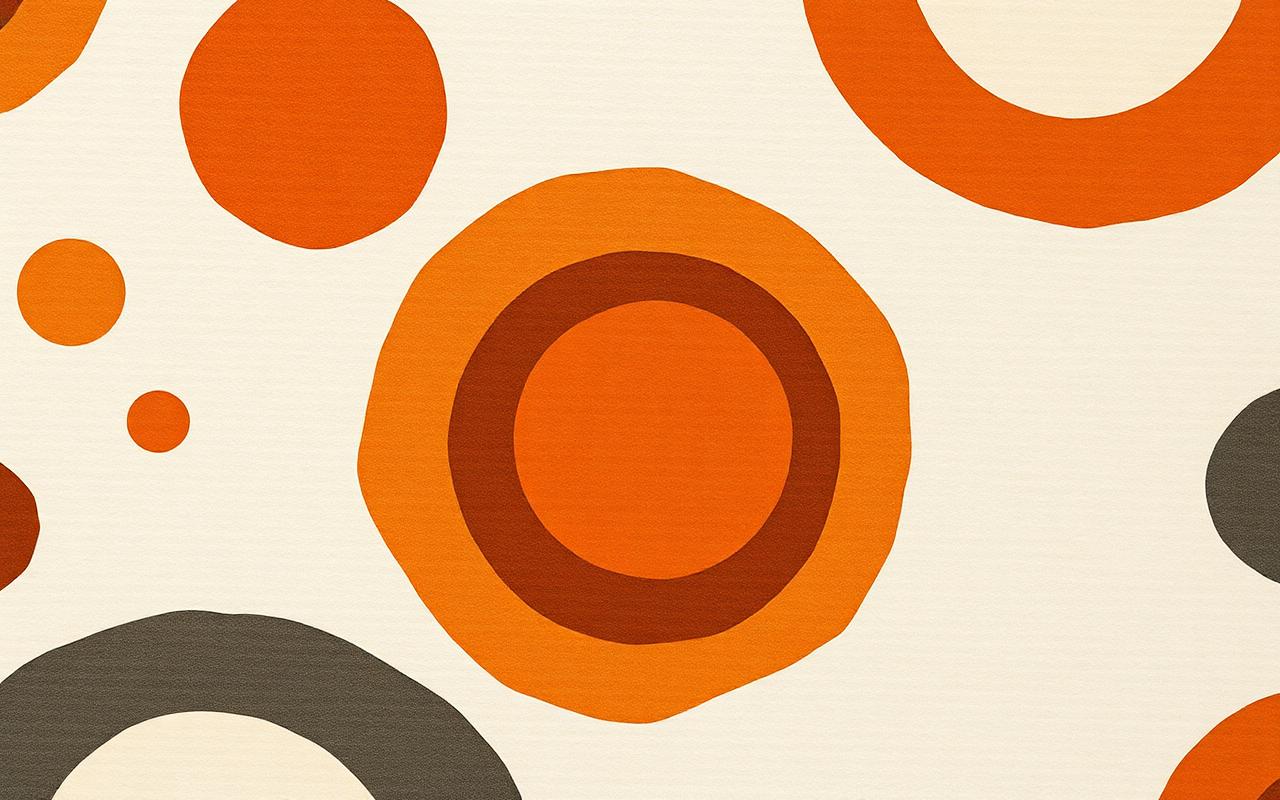 Abstract earthy circles in ochre, terracotta and charcoal on cream paper
